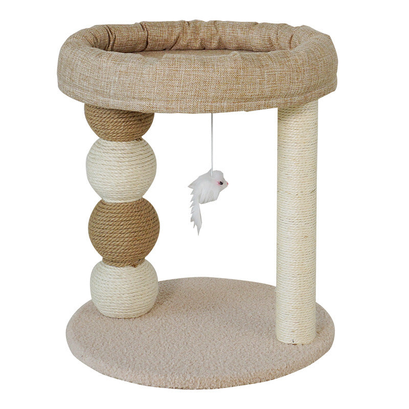 Tolea Minimalist Linen Cat Tree - Cooling 2-Tier Tower for Modern Homes