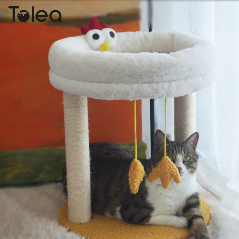 Tolea Plush Two-Tier Cat Tree – Cute Chick Design