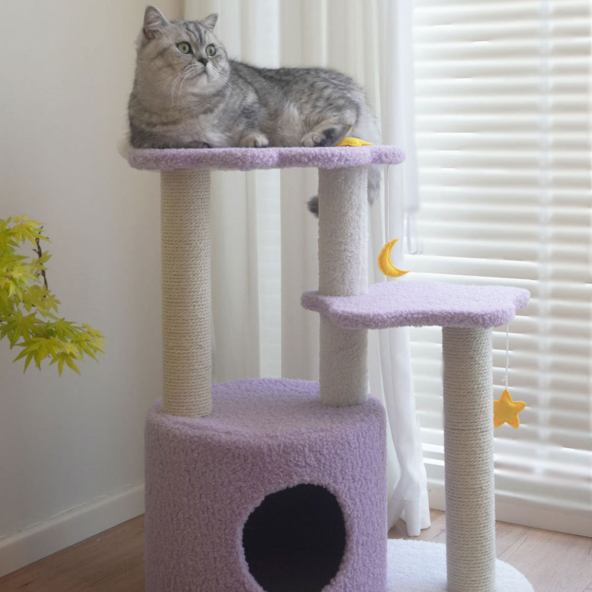Dreamy Twilight Cat Tree | Purple Celestial Tower with Cloud Perch & Star Platform