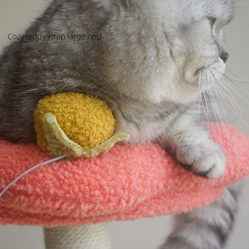 Tolea Orange-Red Blossom Cat Tree - Multi-Level Cat Condo with Plush Flower & Leaf Platforms