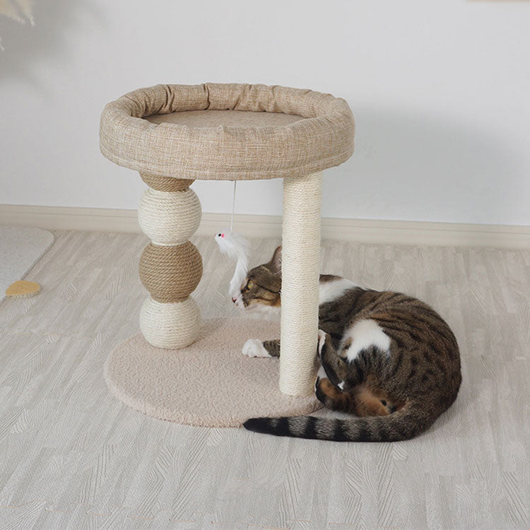 Tolea Minimalist Linen Cat Tree - Cooling 2-Tier Tower for Modern Homes