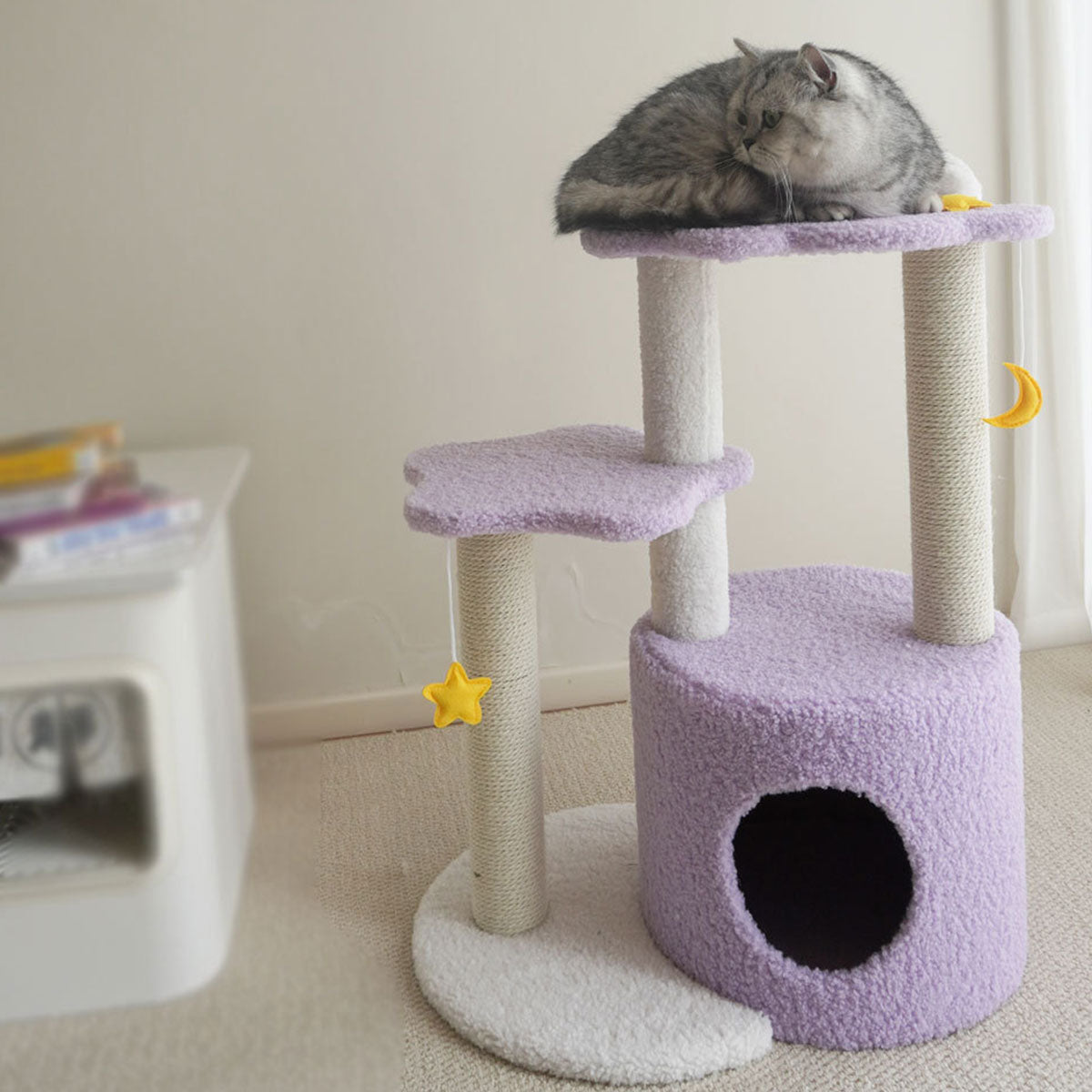 Dreamy Twilight Cat Tree | Purple Celestial Tower with Cloud Perch & Star Platform