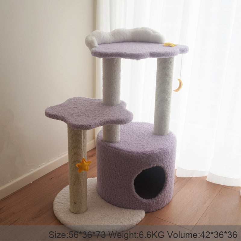 Dreamy Twilight Cat Tree | Purple Celestial Tower with Cloud Perch & Star Platform