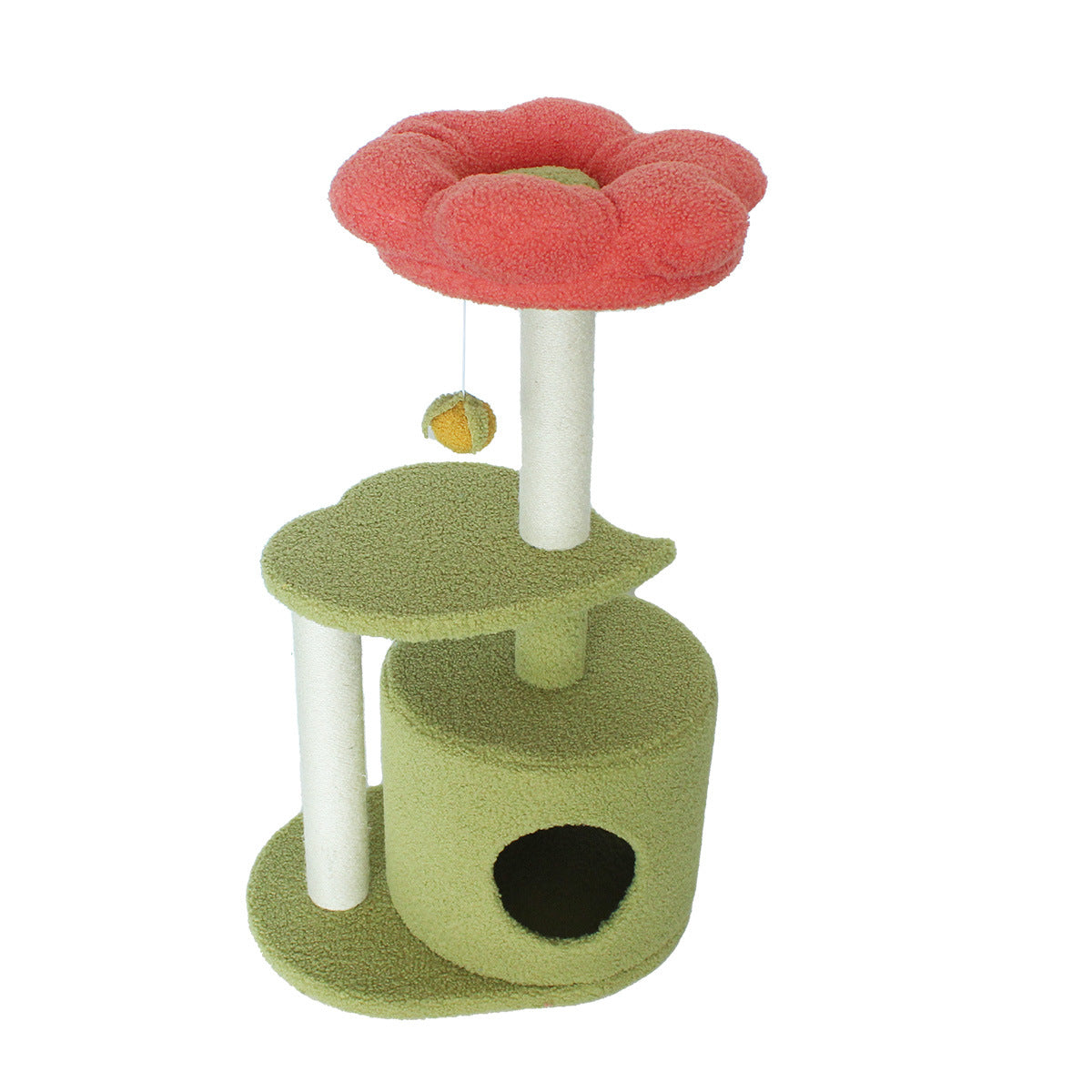 Tolea Orange-Red Blossom Cat Tree - Multi-Level Cat Condo with Plush Flower & Leaf Platforms