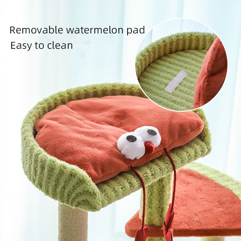 Watermelon Cat Tree Tower with Cozy Bed & Scratching Post
