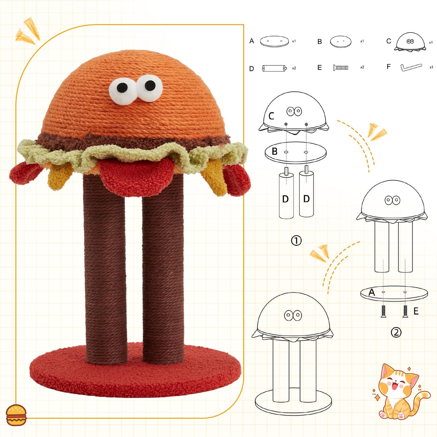 Hamburger Shape Cute Small Cat Scratcher for Indoor Cats