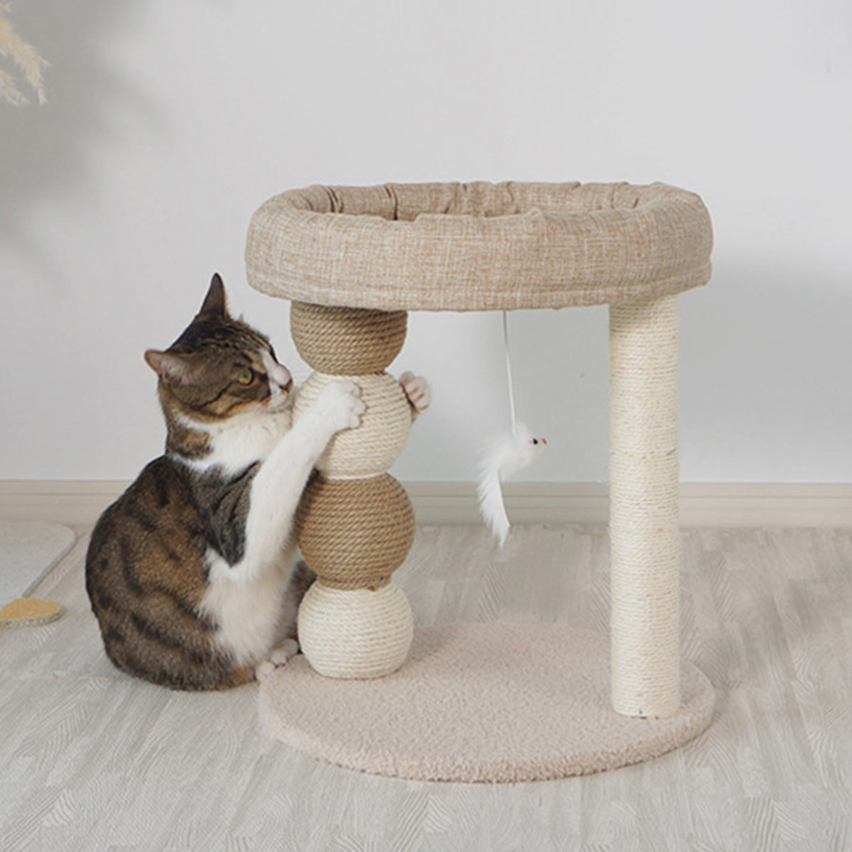 Tolea Minimalist Linen Cat Tree - Cooling 2-Tier Tower for Modern Homes