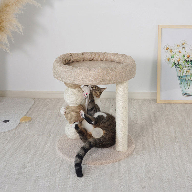 Tolea Minimalist Linen Cat Tree - Cooling 2-Tier Tower for Modern Homes