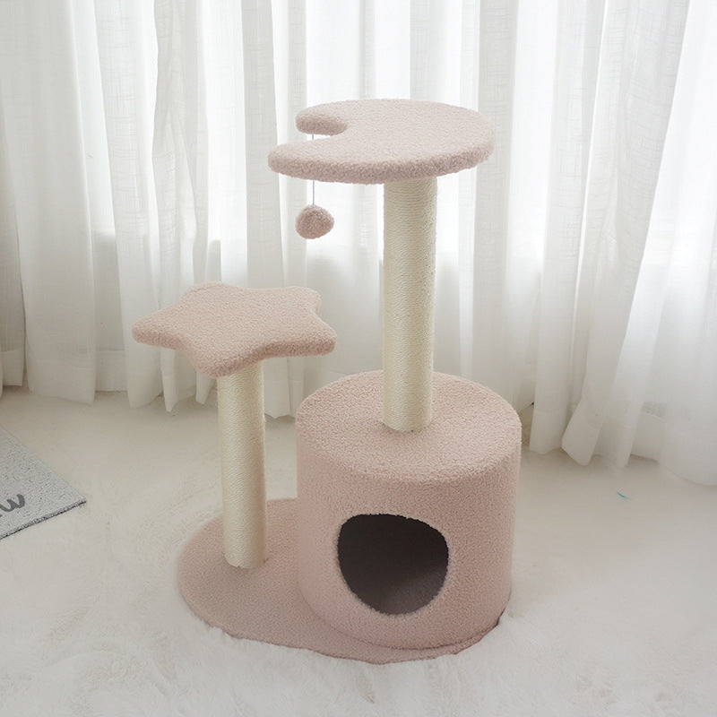 Tolea Dreamy Pink Star & Moon Cat Tree | Multi-Level Tower with Soft Condo & Sisal Scratcher