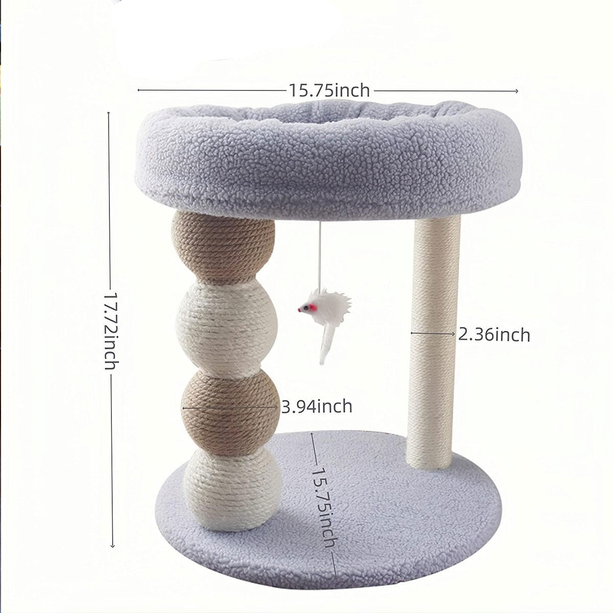 Tolea Cozy Blue Cat Tree | 2-Tier Condo with 40cm Round Bed & Sisal Ball Scratcher