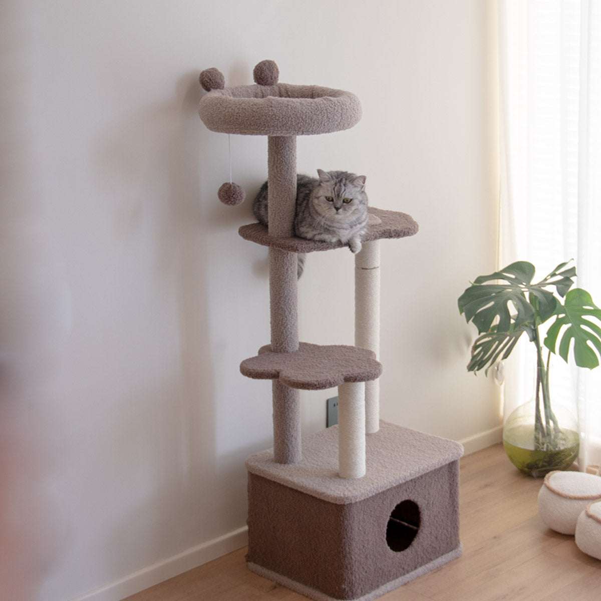 Tolea Adorable Bear Cat Tree | 4-Level Cat Condo with Large Platform