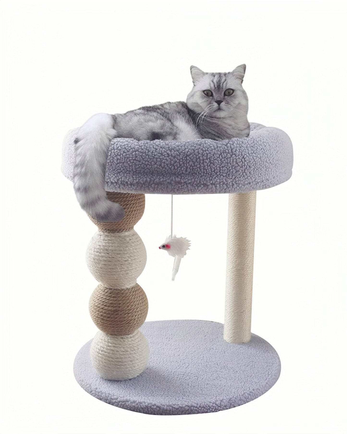 Tolea Cozy Blue Cat Tree | 2-Tier Condo with 40cm Round Bed & Sisal Ball Scratcher