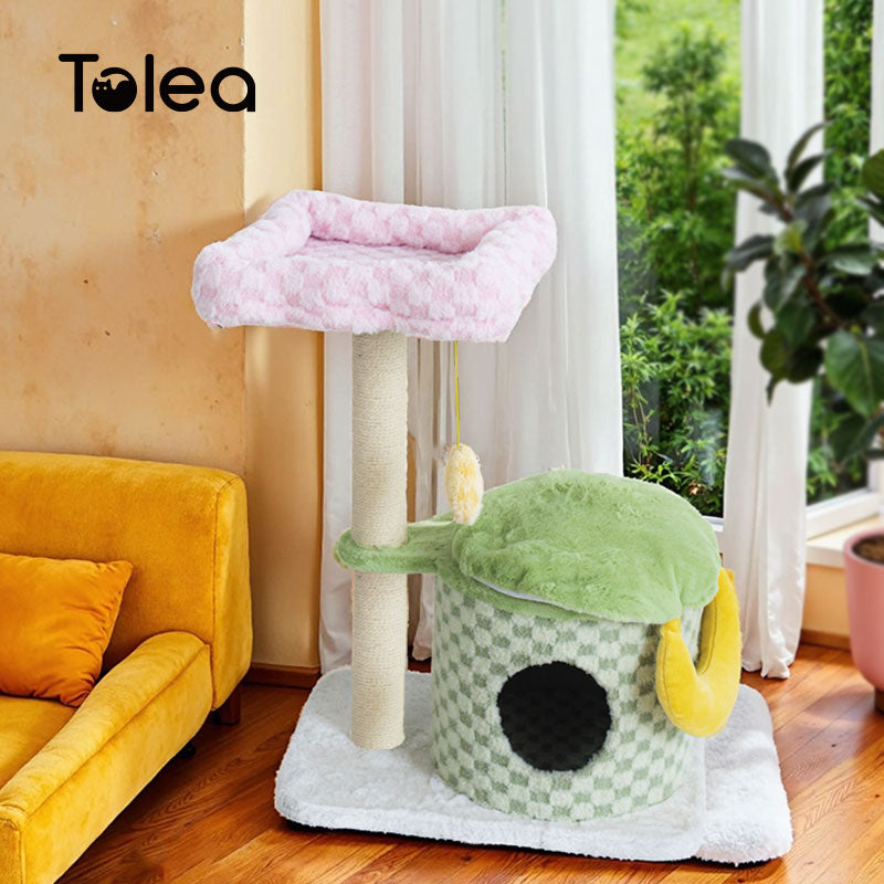 Adorable Cake Velvet Cat Tree for Kittens | Two-Level Cat Condo & Perch