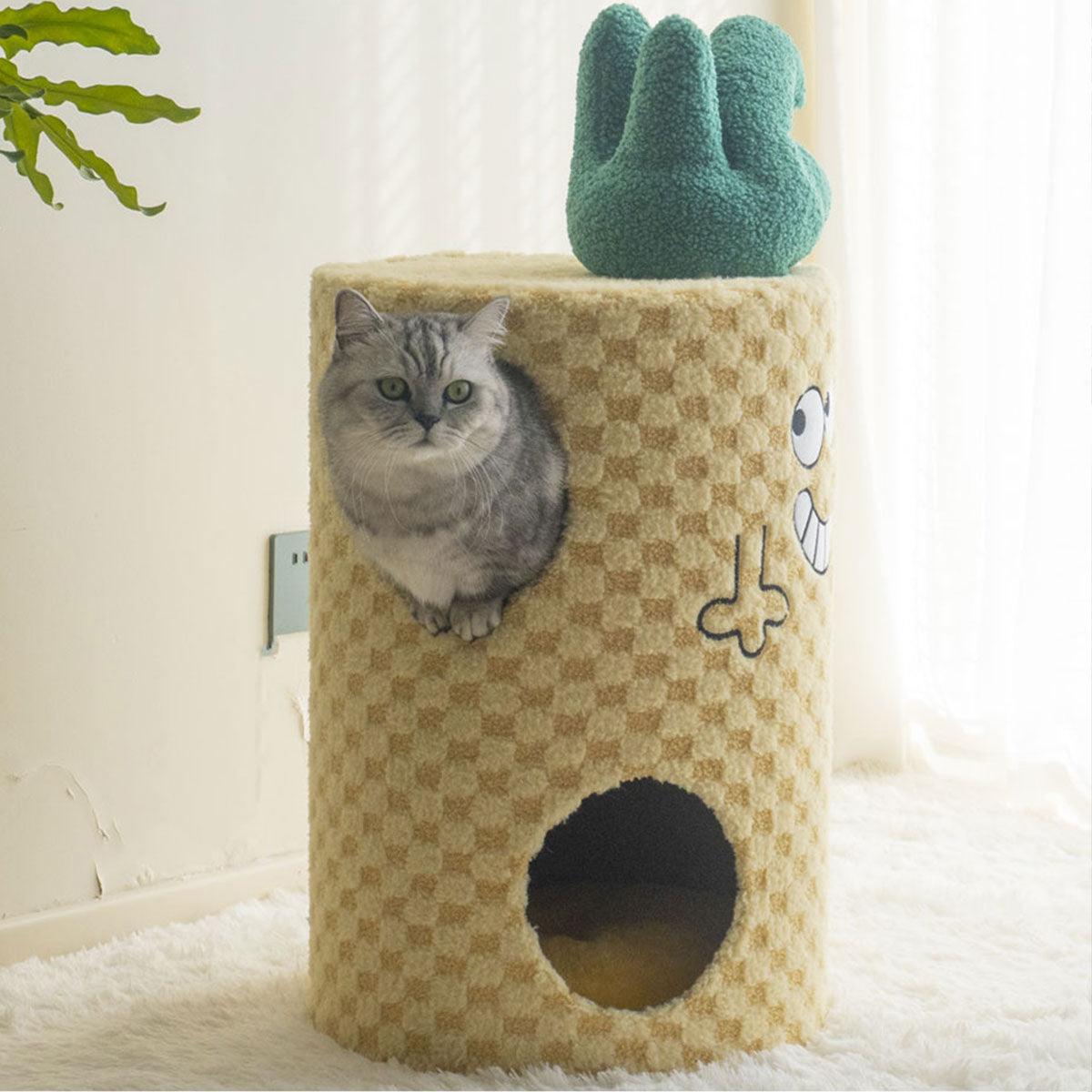 Cute & Quirky Cat House | Two-Level Pineapple Cat Bed with Scratching Mat