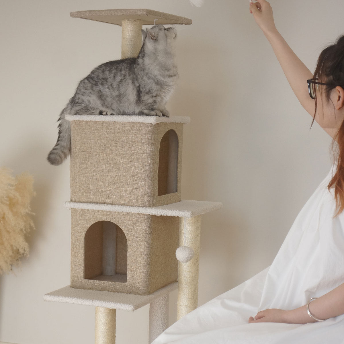 Tolea Minimalist Multi-Level Cat Tree | Cotton-Linen Blend