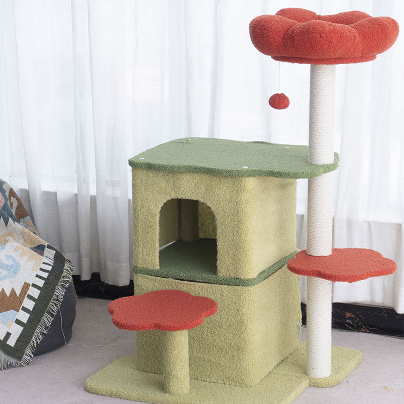 Tolea Large Multi-Cat Floral Cat Tree | Stable 3-Tier Tower with Two Cozy Condos