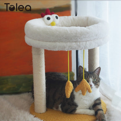 Tolea Plush Two-Tier Cat Tree – Cute Chick Design