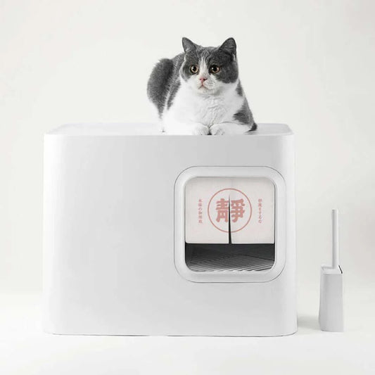 Modern Cat Litter Box with Scoop Set – White, Pink & Gray Options