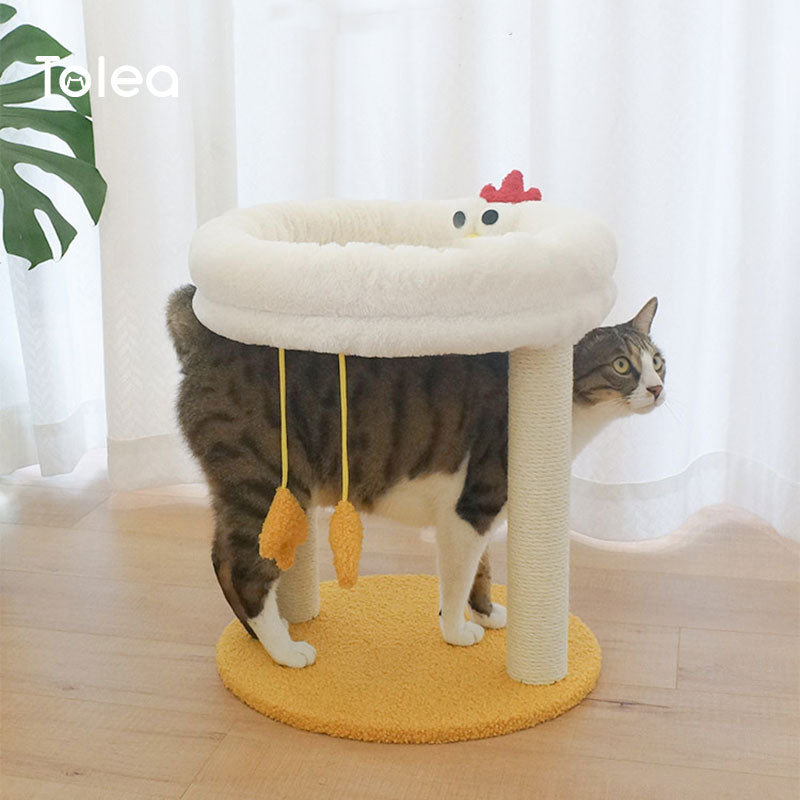 Tolea Plush Two-Tier Cat Tree – Cute Chick Design