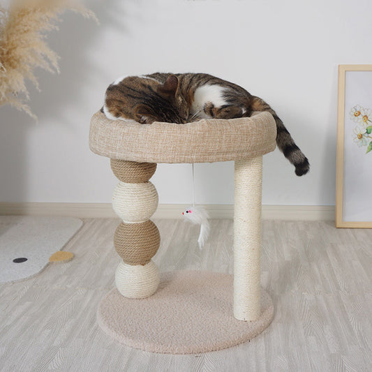Tolea Minimalist Linen Cat Tree - Cooling 2-Tier Tower for Modern Homes
