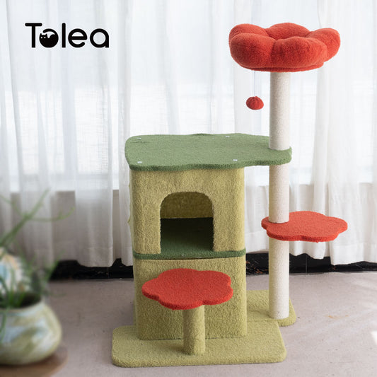 Tolea Large Multi-Cat Floral Cat Tree | Stable 3-Tier Tower with Two Cozy Condos