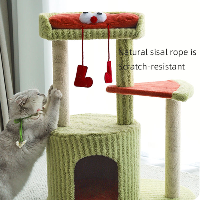Watermelon Cat Tree Tower with Cozy Bed & Scratching Post