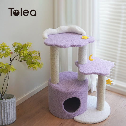Dreamy Twilight Cat Tree | Purple Celestial Tower with Cloud Perch & Star Platform