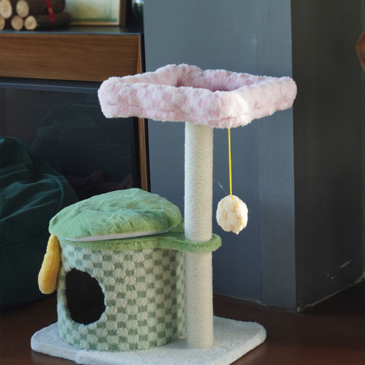Adorable Cake Velvet Cat Tree for Kittens | Two-Level Cat Condo & Perch