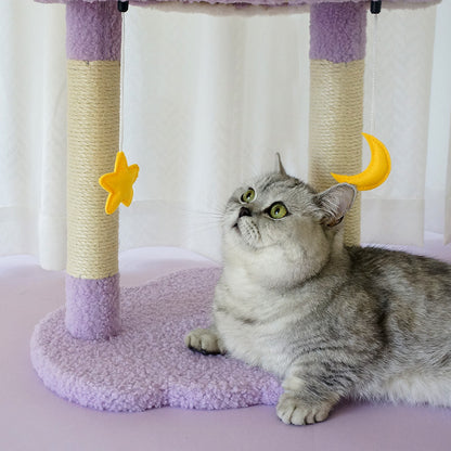 Tolea Cloud Dream Cat Tree | 2-Tier Purple Cat Tower with Star & Moon Toys