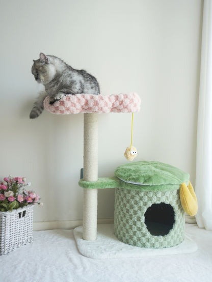 Adorable Cake Velvet Cat Tree for Kittens | Two-Level Cat Condo & Perch