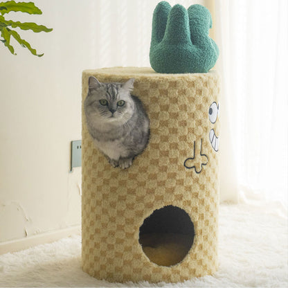 Cute & Quirky Cat House | Two-Level Pineapple Cat Bed with Scratching Mat