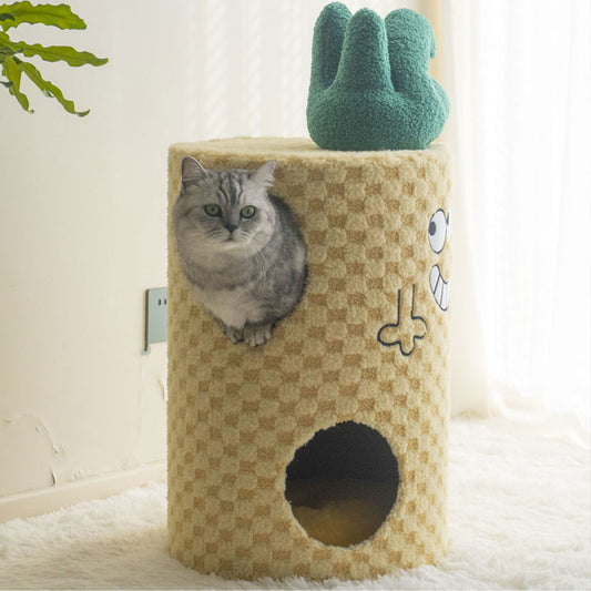 Cute & Quirky Cat House | Two-Level Pineapple Cat Bed with Scratching Mat