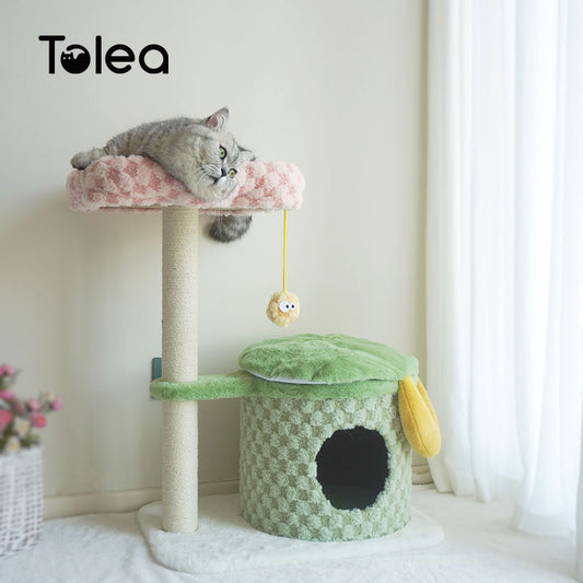 Adorable Cake Velvet Cat Tree for Kittens | Two-Level Cat Condo & Perch
