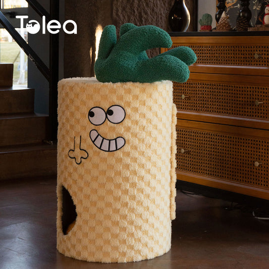 Cute & Quirky Cat House | Two-Level Pineapple Cat Bed with Scratching Mat