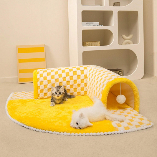 Cozy Hideaway Plush Cat Tunnel | Multi-Functional Sleeping mat & Play Tunnel