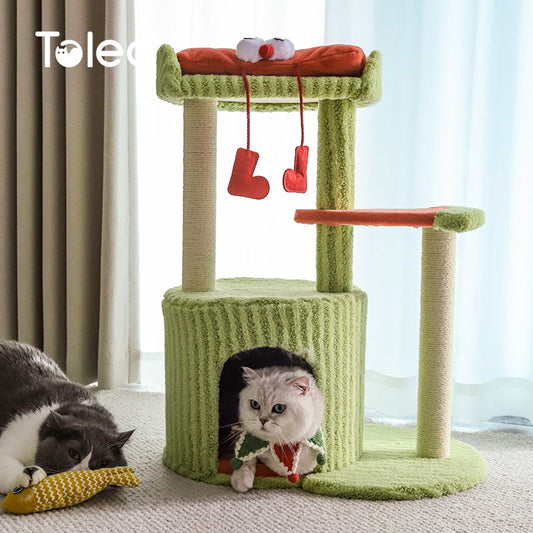Watermelon Cat Tree Tower with Cozy Bed & Scratching Post